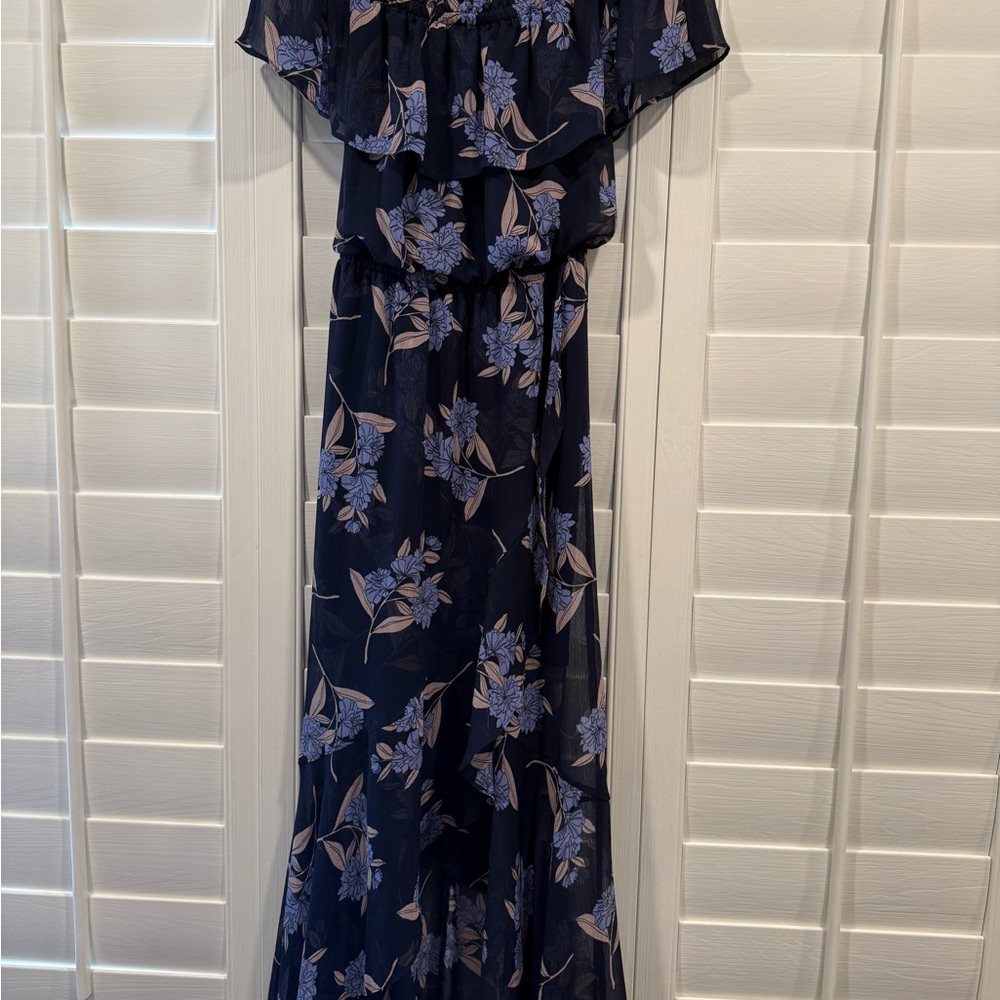 Floral Navy Blue Off Shoulder Maxi Dress
